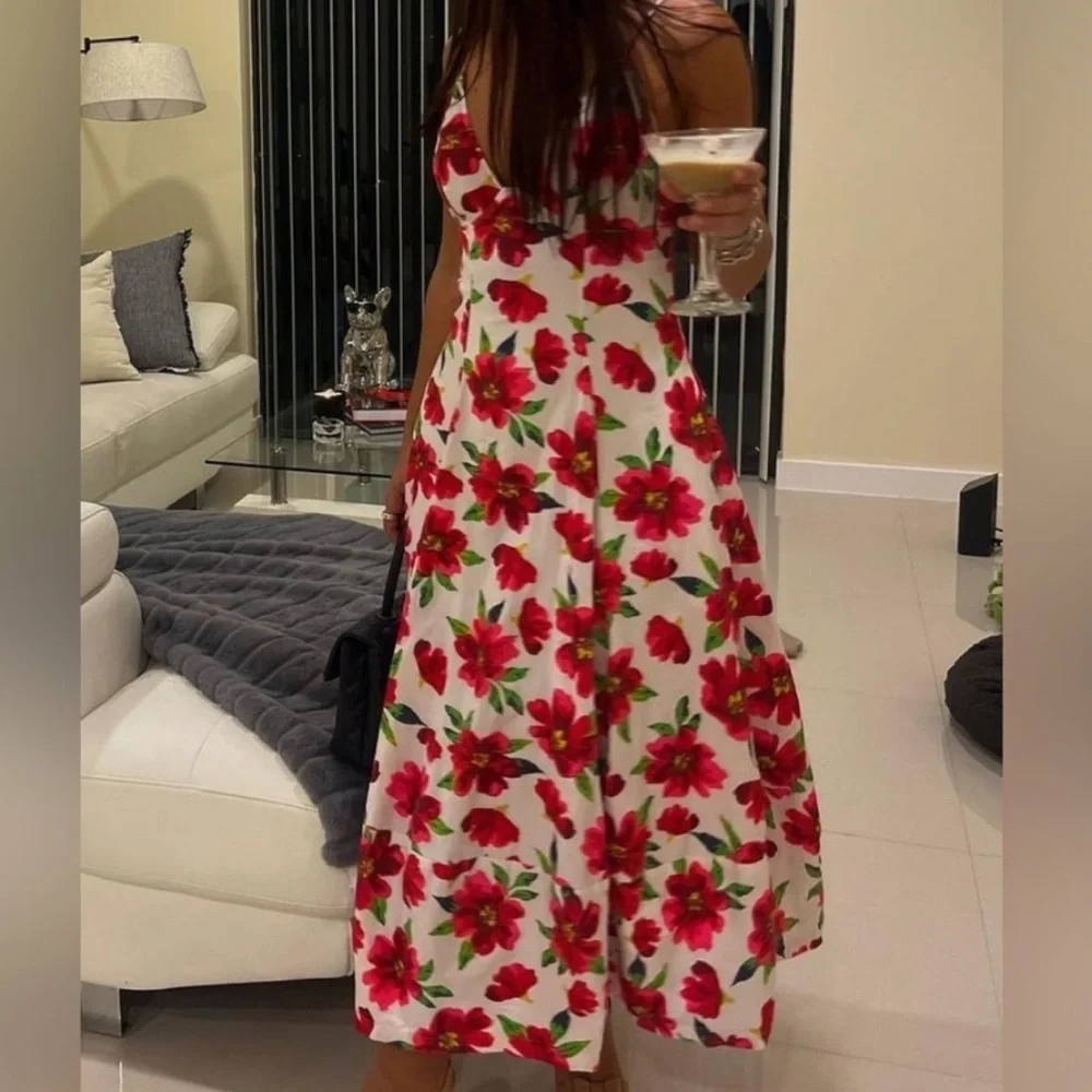 NWT FREE PEOPLE finder things Floral Red and White Midi Dress size small - Picture 4 of 15